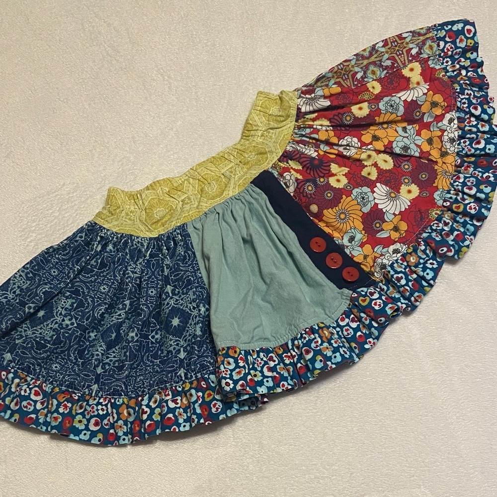Persnickety Boutique Girls Patchwork Ruffled Full Skirt 100% Cotton